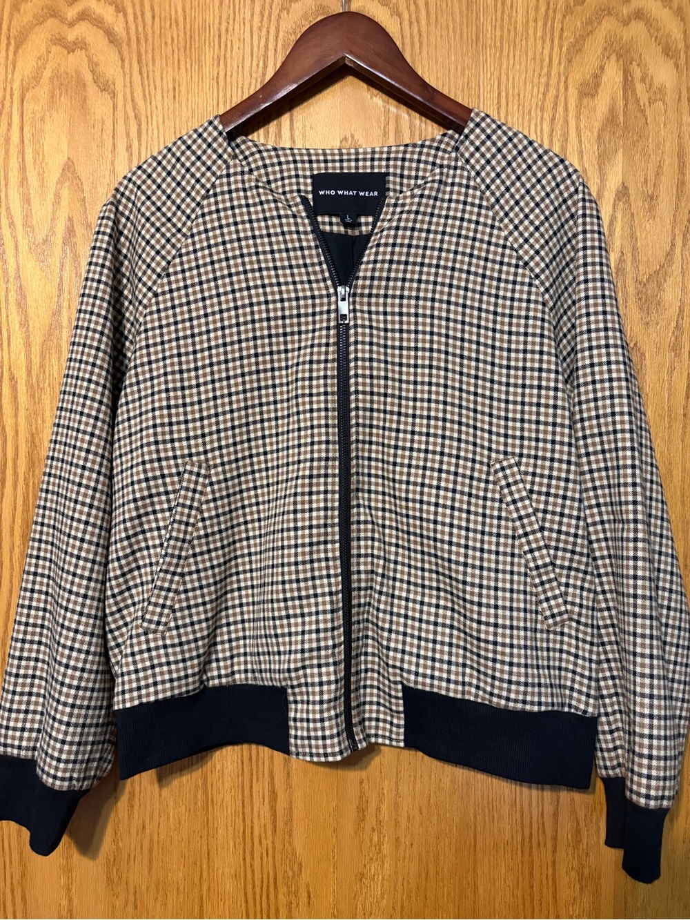 Who What Wear Plaid Collarless Bomber Jacket Size L